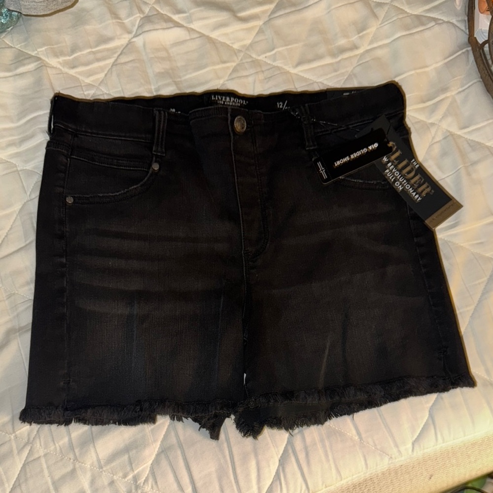 Liverpool Jeans Company Black Jean Shorts Distressed Hem